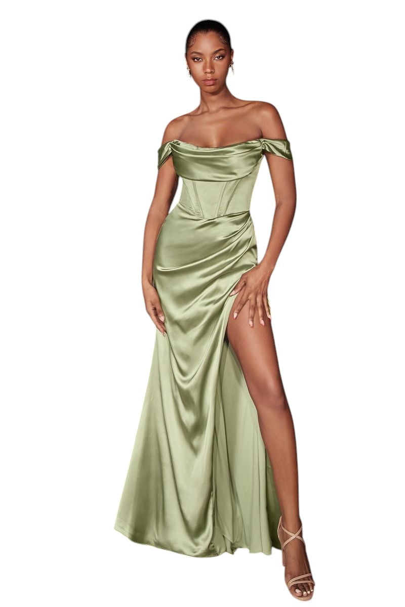 Cousme Off-The-Shoulder Satin Corset Gown with Sculpted Detail