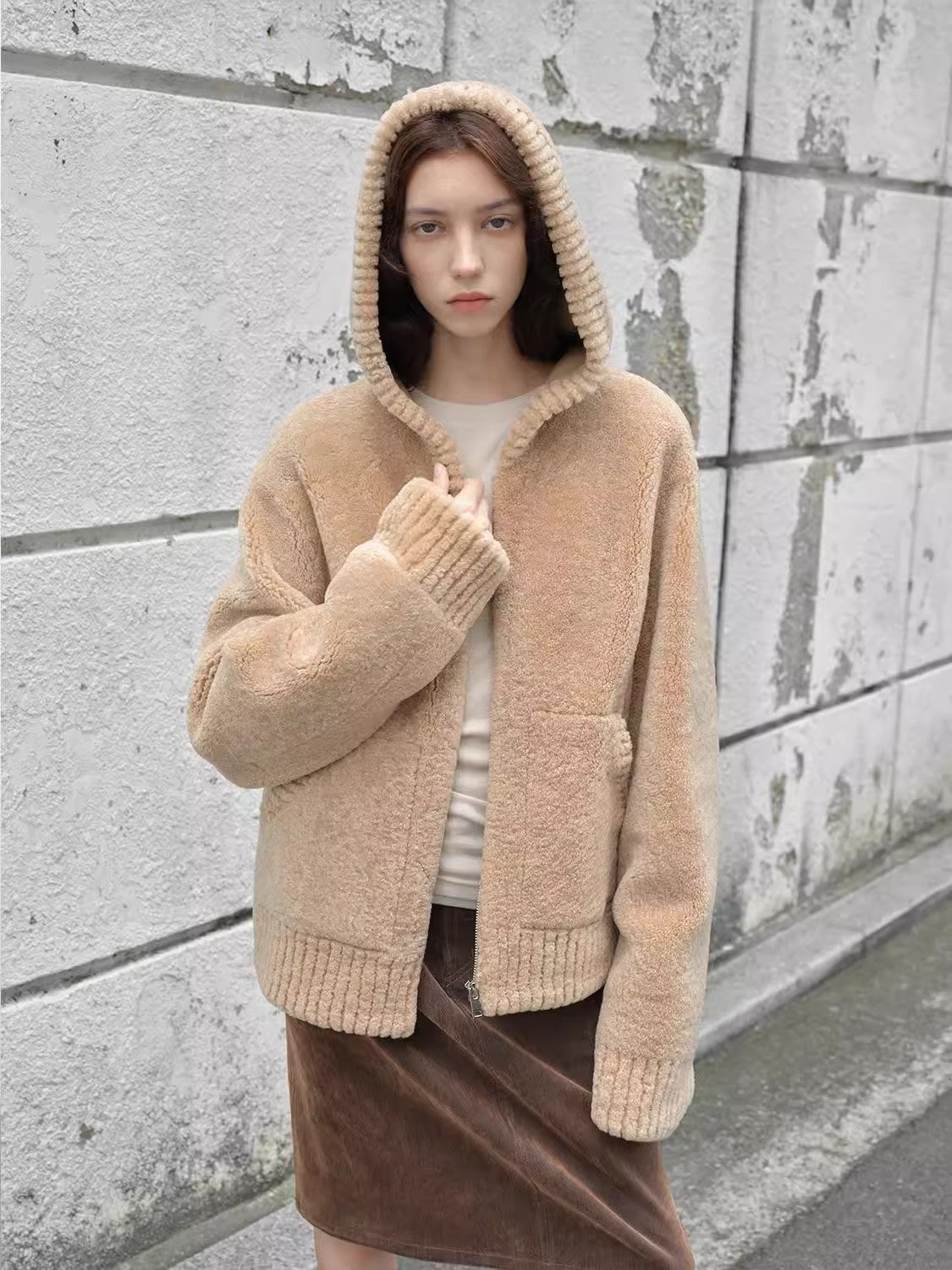 Bad boy hooded merino sheepskin jacket-4