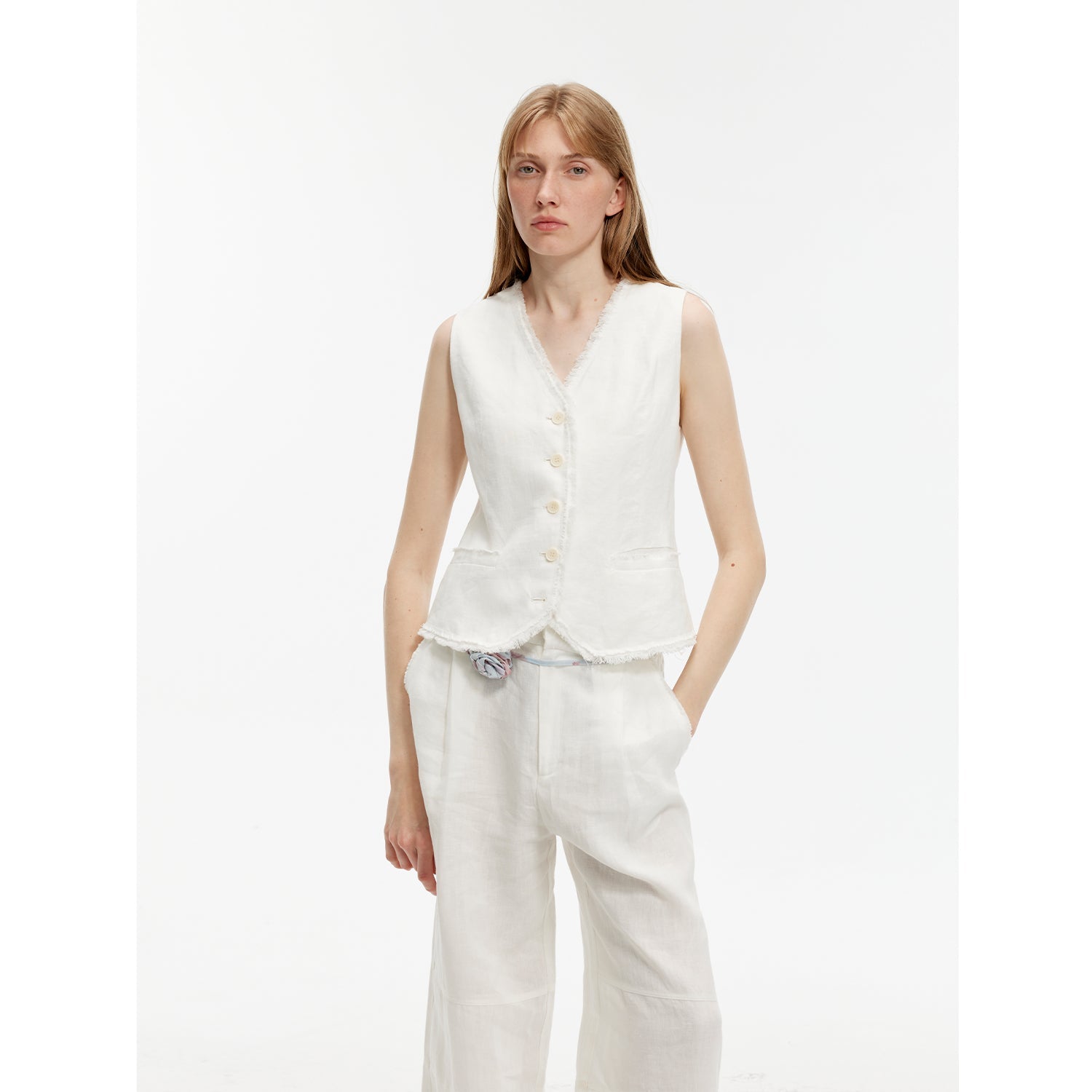 M / Beige White -Thin Style Vest