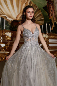 A-Line Beaded Gown With Lace Detail-1