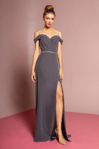 Chiffon Rhinestone Straps Long Dress-0