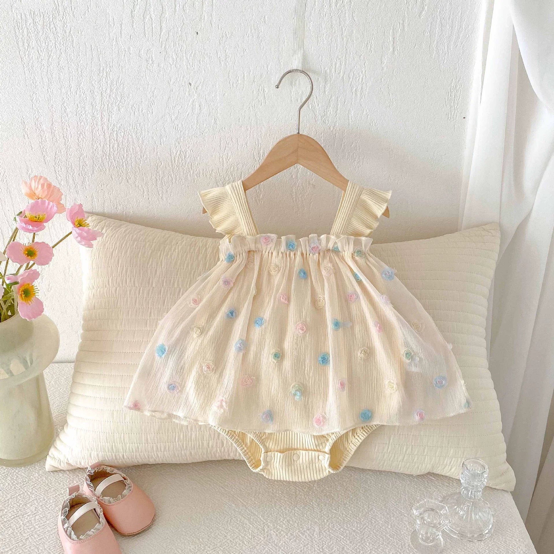 Colorful Floral Strap Onesie for Baby Girls – Summer Arrival