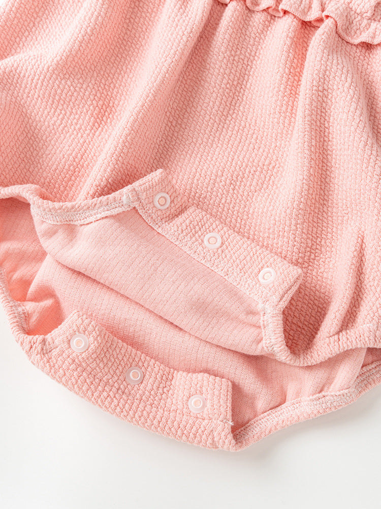 Autumn New Arrival Baby Girls Flowers Pattern Embroidery Collar Color Patchwork Onesies-3