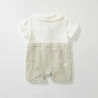 Summer Arrival Baby Boys Short Sleeves Cute Plaid Pattern Rompers-1