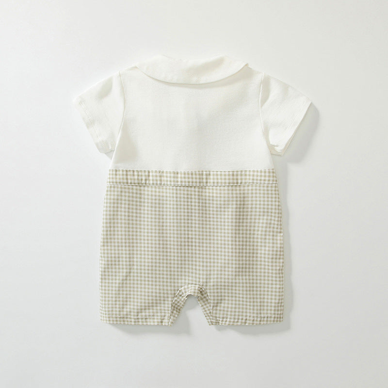 Summer Baby Boys’ Cute Plaid Short Sleeve Romper