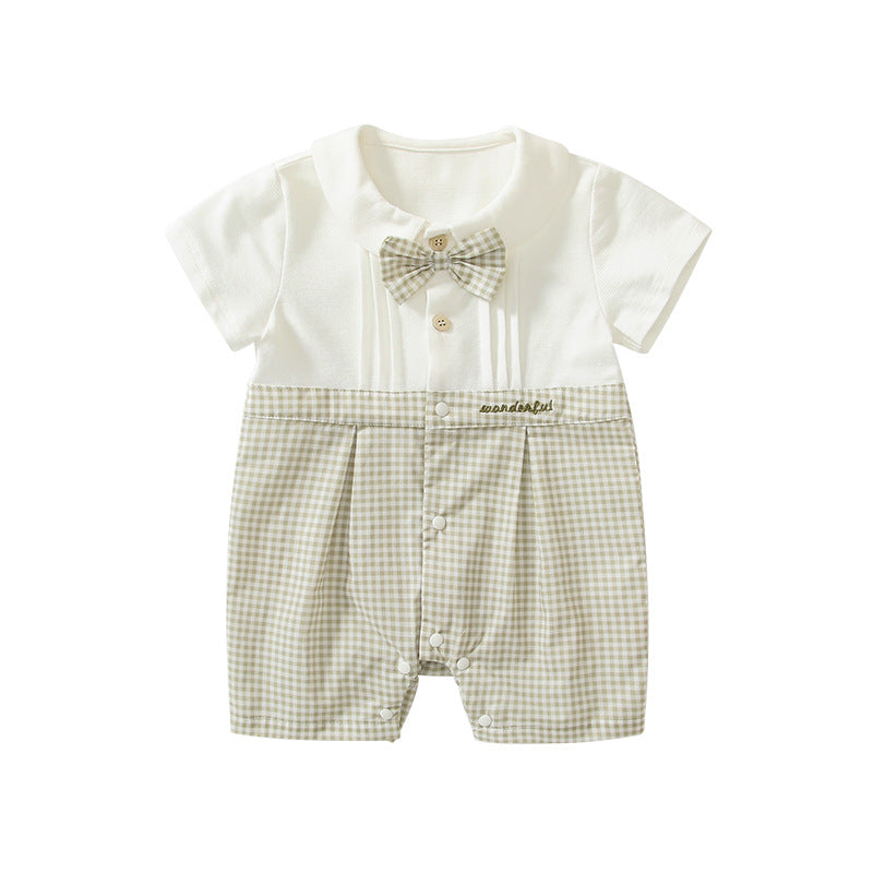 Summer Baby Boys’ Cute Plaid Short Sleeve Romper