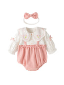 Autumn New Arrival Baby Girls Flowers Pattern Embroidery Collar Color Patchwork Onesies-0