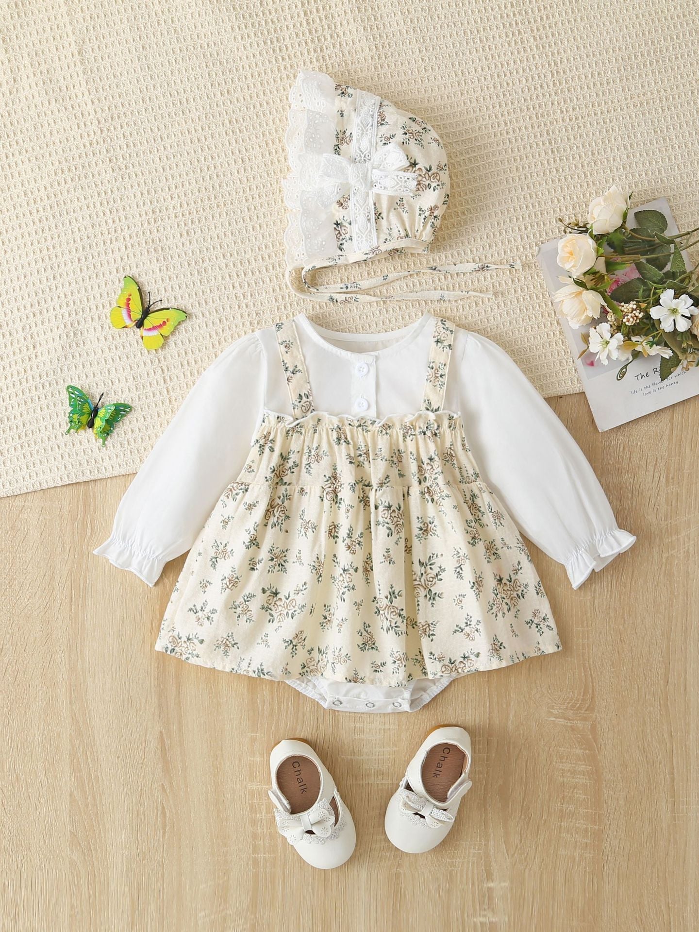 Floral Print Round Neck Onesie Dress – Baby Girl