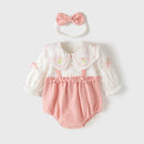 Autumn New Arrival Baby Girls Flowers Pattern Embroidery Collar Color Patchwork Onesies-4