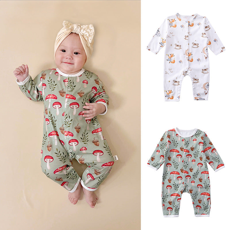 Printed Pattern Long Sleeve O-Neck Romper